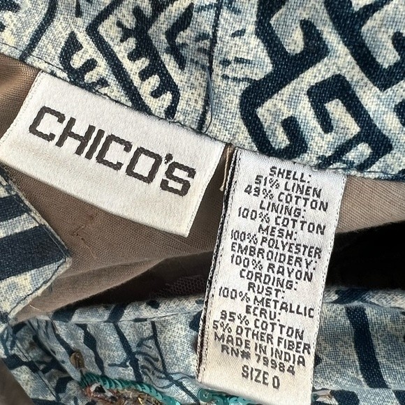 Chico’s Linen Blend Boho Embroidered Jacket with Sequins Size 0 - Picture 8 of 12